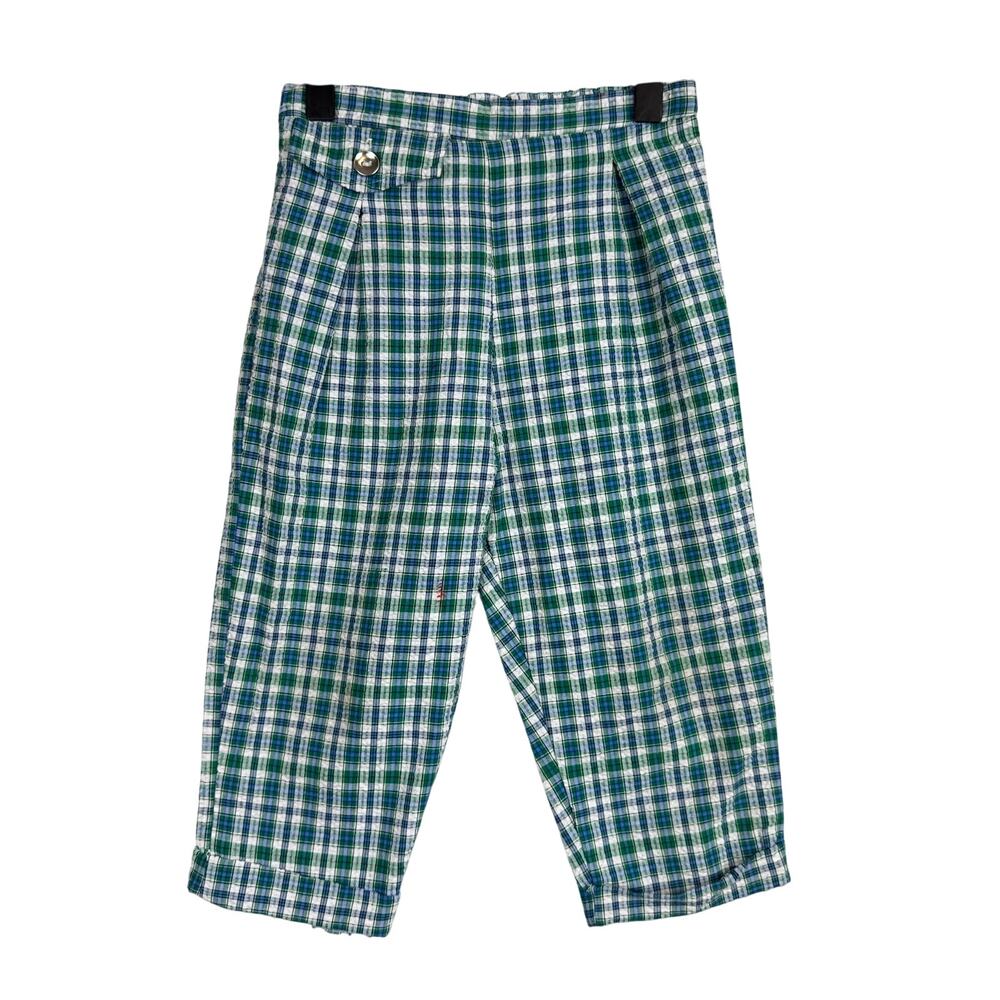 Vintage 90s Unbranded Green Blue Plaid Pants FLAWS Boys - 2 2T